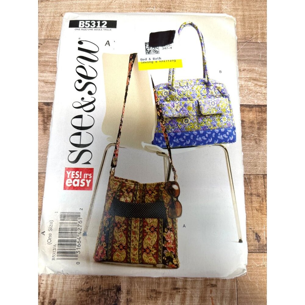 Butterick B5312 See & Sew Handbag Sewing Pattern Uncut